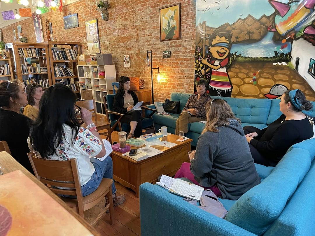 A library book club mid-discussion